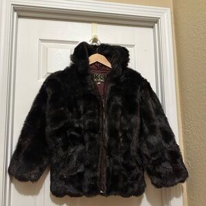 KC Collection Faux Rabbit Fur  Zipper Up Black Fur Hoodie Jacket Size M USA Made